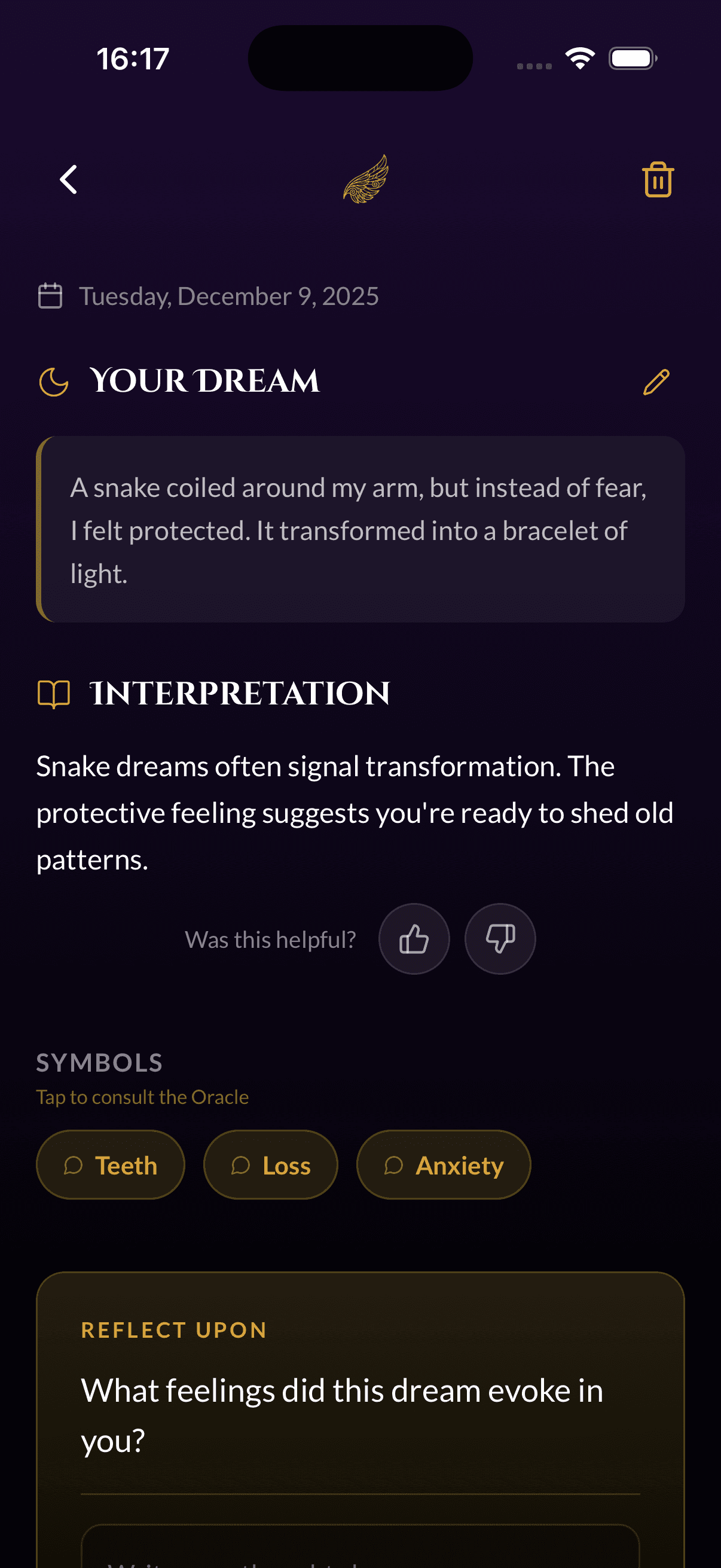 AI Dream Interpretation Analysis Screen